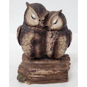 VINTAGE Gorham Ceramic Owl Pair Musical Figurine Love Makes The World Go Round